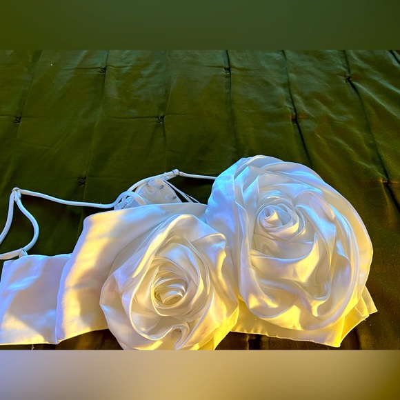 Zara Tops - ZARA LIMITED EDITION VOLUMINOUS SATIN ROSE FLORAL CROPPED TOP